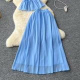 Fongt Style Suit Women's Summer French Waistless Sleeveless Hanging Neck Top High Waist Thin Half Skirt Two-Set