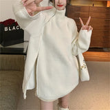Fongt Winter New Design Sense Small Chic Side Open Zipper Lazy Loose Casual Version Irregular Long Sweater-Outfit
