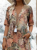 Fongt New Printed Summer V-Neck Casual Holiday Bag Dress Home Clothes Women
