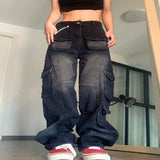 Fongt Women's African Jeans In The Wind Street Fashion Multi-Pocket Denim Trousers