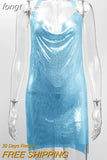 Luxury Sequined Low Cut Halter Mini Dress Backless Patchwork Split Sleeveless Hollow Out Party Sexy Women Solid