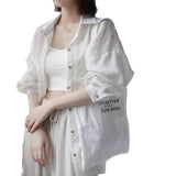 Fongt And Summer 2025 New Loose Thin Sunscreen Striped Cotton Long-Sleeved Shirt In The Long Retro Coat