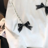 Clothing Fashion Bow Diamonds Pullovers Spring Autumn Casual Long Sleeve Korean Solid Color Loose Round Neck Sweatshirts-Outfit