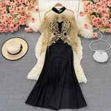 Cheongsam Dresses for Women Fashion Gauze Embroidery Evening Dress Elegant Long Sleeved Vestidos Split Long Robe