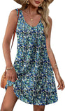 Fongt Summer Beach Loose V-Neck Sleeveless Pocket Dress Vest裙