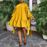 Elegant Cocktail Party Dress 2022 VONDA Summer Sundress Holiday Summer Stand Collar Vestido Oversized Robe