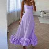 Irregular Ruffle Hem Sling Long Dress Women Fashion Sleeveless Wedding Guest Dresses 2023 New Evening Party Vestido-Outfit