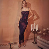 Fongt Girded Skinny Sexy Dress With Print Slings Long Open Dress Women's Spring Summer