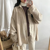 New Fashion Woman Corduroy Jacket Solid Shirt Single Breasted Turn Down Collar Long Sleeve Pocket Button