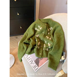 Floral Cropped Knitted Cardigan Women Embroidery Sweater Coat Korean Elegant Single Breasted Knitwear Casual Jumpers New-Outfit