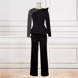 Fongt Designer's Stitched Nail Bead Jumpsuits Skinny Banquet Dresses For Women