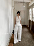 Fongt Xixi 2025 Spring New Temperament Linen Vest + High Waist Display Thin Leg Trousers Two Sets Of Women 89409