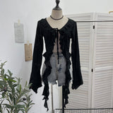 Fongt Wasteland Wind Irregularly Drifted With Lotus Leaf Edge Strap With Hole Open Shirt Short Long Sleeves 9256