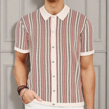 Fongt Men's Summer New Striped Jacket Knitted Polo Shirt Short-Sleeved T-Shirt