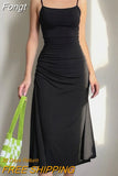 French Retro Women Elegant Strap Dress Sexy Backless Slim A Line Black Midi Dress Summer Sleeveless Club Female