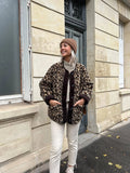 Fongt Women's Fashion New Leopard Print Loose Jacket Lamb Wool Jacket