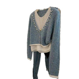 Fongt Folded Fake Two-Piece Top Female Hooded Temperament Knitted Sweater Lazy Style Design Sense Of Niche 2025 New