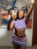 Gradient Summer 2 Piece Set For Women Casual O-neck Crop Tops+Bandage Matching Hip Skirts Female Crochet Classic Outfits-Outfit