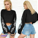 Women Long Sleeve Floral Printed O Neck Jumper Evening Party Club Wear Crop Top Printing Pullover