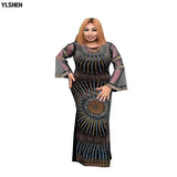 Velvet African Dresses For Women Dashiki Mesh Ruffle Sleeve Robe African Dress Africa Clothes Christmas Diamond Party Maxi