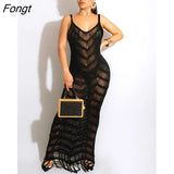 Crochet Tassel Wool Knitted Summer Beach Dress Women Sexy V Neck Spaghetti Straps Sleeveless Long Swimsuit Cover