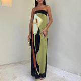 Fongt New Women's Fashion Sleeveless Shoulder Avant-Garde Sexy Bareback Print Dress