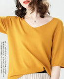 Sweater 2020 New Female V-neck Short-sleeved Knitted Pullover Jumper Pull Femme Clothes Loose Designer