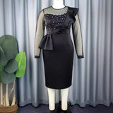 Fongt Fashion Perspective Nail Dress Elegant Wind Wood Ear High Waist Dress Dresses