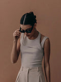 Fongt Summer Street Sports Sleeveless Vest Hottie Sexy Sleeveless Outside Wear Temperament Bottom Short