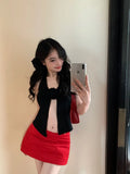 Fongt Red Three-Dimensional Rose Slings Pure Hottie Sexy Vest Irregularly Boiling Flowers Knitted