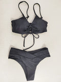 Fongt New Multi-Color Pure Color Lace Hanging Neck Bow Split Swimsuit Women's Feel