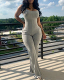 Independent Station New Fashionable Printed Solid Color Suspender Jumpsuit-Outfit