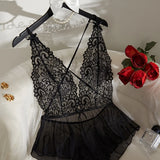 Autumn And Winter New Thin Lace Pure Sexual Beauty Back Perspective Mesh Dress