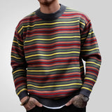 Fongt Men's Rainbow Striped Knitted Shirt Autumn/Winter Round Collar Plus Thick Jacket Sweater