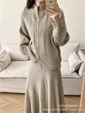 Fongt Loose Knitted Suit Women 2025 Autumn And Winter New Zipper Sweater + Fishtail Skirt