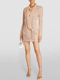 QUALITY Newest 2023 Fashion Designer Women's Shawl Collar Stunning Diamonds Pearls Beaded Blazer