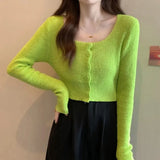 Fongt Style Blouse Spring And Autumn 2023 New Chic Temperament Square To Slimming Short Long-Sleeved Knitted Shirt