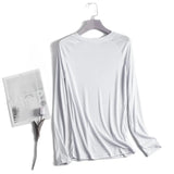 Women Casual Long Sleeve T-Shirts Spring Autumn Solid Pullovers Elastic Tees Shirts Female Streetwear Base Cotton Tees Top-Outfit