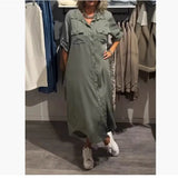 Fongt Summer New Women's Fashion Casual Single-D Row Buckle Short-Sleeved Dress Women