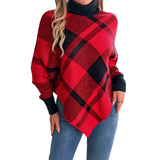 Autumn And Winter Casual Lattice High-Neck Long Sleeve Fight Sweater Christmas Women's