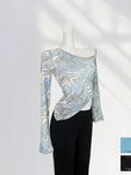 Fongt Beautiful Inclined Shoulder Jazz Dance Dress Irregular Design Sense Short Hot Girl Off The Shoulder Short Gauze Top-Outfit