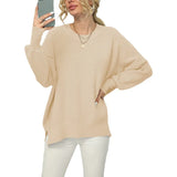 Fongt And Winter New Women's Sheep Ece Long Sleeve Round Collar Irregular Knit Pullover