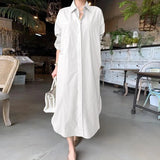 Elegant Women Shirt Dress Spring Fashion Long Sleeve Buttons Down Vestidos Chic Casual Office Ladies Solid Sundress