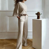Fongt New 2023 Summer Bat Shirt Top Design Sense Slightly La Suit Pants Suit-Outfit