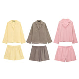 Fongt New Linen Long-Sleeved V-Neck Shirt 478620 Mid-Rise Shorts 4786202