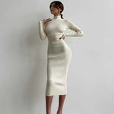 Fongt Long Pit Knitted Dress Female Solid Color Wool Tight Sex 2023 Autumn And Winter