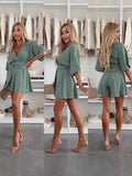 Fongt Women's Dress 2025 Fashion Temperament Short Dress V-Neck Short-Sleeved With Casual Jumpsuits