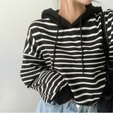 Vintage Striped Cropped Hoodie-Outfit