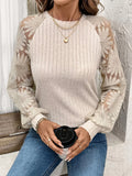 Fongt Hollow T-Shirt Lace Splicing Long Sleeve Top