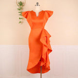 Fongt V-Neck Loaf-Side Dress High-Waisted Open-Fork Irregular Hem Dinner Dress Dress Dress
